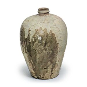 Seto ware: vase with stamped ornament, ash glaze.