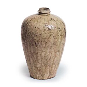 Seto ware: vase with tomoe crest design, ash glaze.