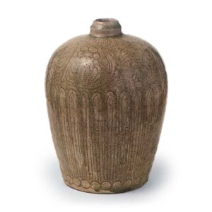 Seto ware: vase with stamped ornament, ash glaze.