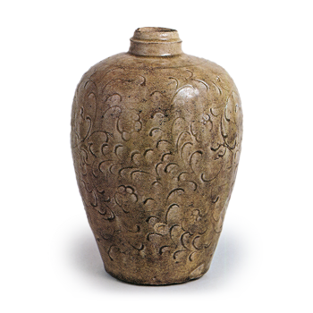 Seto ware: vase with stamped ornament, ash glaze.