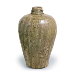 Seto ware: vase with stamped ornament, ash glaze.