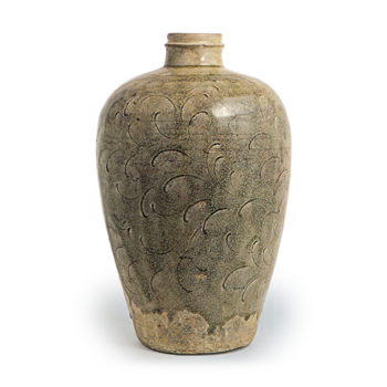 Seto ware: vase with stamped ornament, ash glaze.