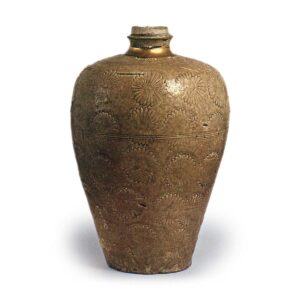 Seto ware: vase with stamped ornament, ash glaze.