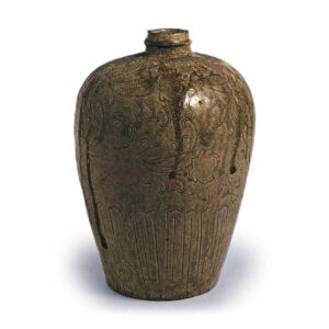 Seto ware: vase with stamped ornament, ash glaze.