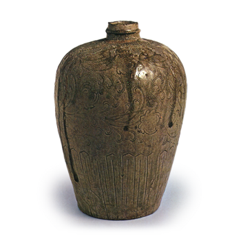 Seto ware: vase with stamped ornament, ash glaze.