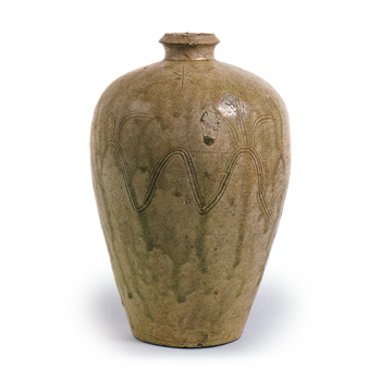 Seto ware: vase with comb-mark ornament, ash galze.