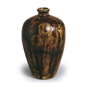 Seto ware: vase with stamped ornament, iron glaze.