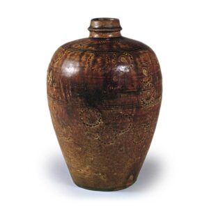 Seto ware: vase with stamped ornament, iron glaze.