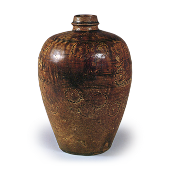 Seto ware: vase with stamped ornament, iron glaze.
