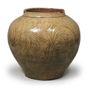 Seto ware: wide-mouth jar with incised ornament,