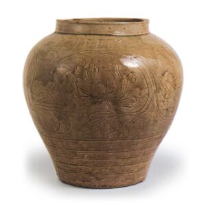 Seto ware: wide-mouth jar with incised ornament,