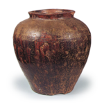 Seto ware: wide-mouth jar with incised ornament, iron glaze.