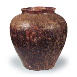 Seto ware: wide-mouth jar with incised ornament, iron glaze.