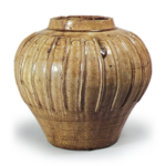 Seto ware: ribbed wide-mouth jar, ash glaze.