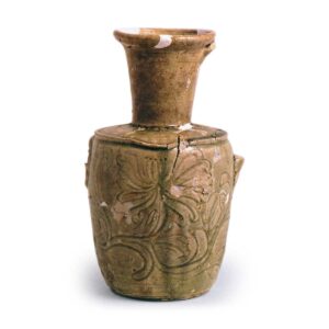 Seto ware: ewer with incised ornament, ash glaze.