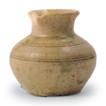 Seto ware: small jar with beaked mouth, ash glaze.