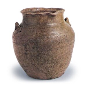 Seto ware: beaked jar with two handles, ash glaze.