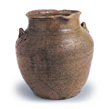 Seto ware: beaked jar with two handles, ash glaze.