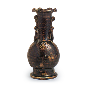 Seto ware: flower vase with stamped ornament, iron glaze.