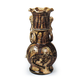 Seto ware: flower vase with stamped ornament, iron glaze.