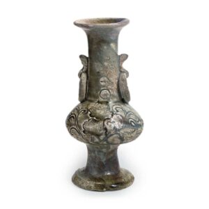 Seto ware: flower vase with stamped ornament, iron glaze.