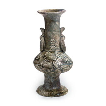 Seto ware: flower vase with stamped ornament, iron glaze.