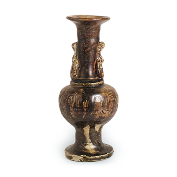 Seto ware: flower vase with stamped ornament, iron glaze.