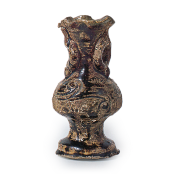 Seto ware: flower vase with incised ornament, iron glaze.