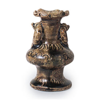 Seto ware: flower vase with stamped ornament, iron glaze.