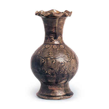 Seto ware: flower vase with stamped ornament, iron glaze.