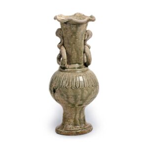 Seto ware: flower vase with stamped ornament, ash glaze.