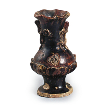 Seto ware: flower vase with applied ornament, iron glaze.
