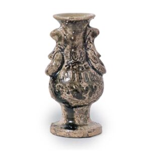 Seto ware: flower vase with stamped ornament, iron glaze.