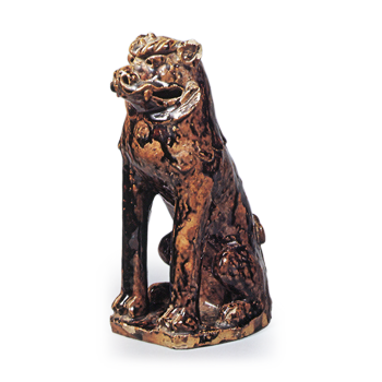 Seto ware: pair of Koma-inu (guardian lion-dog), iron glaze.