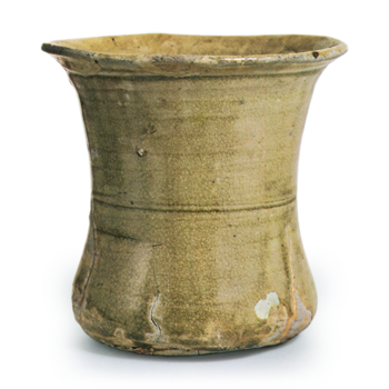 Seto ware: cylindrical vessel, ash glaze.