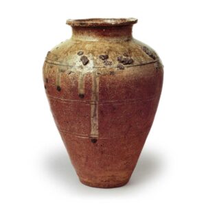 Tokoname ware: jar with three horizontal grooves.