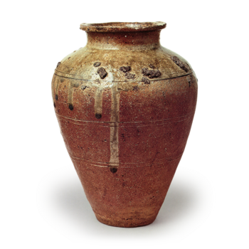 Tokoname ware: jar with three horizontal grooves.