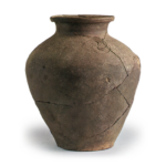 Tokoname ware: jar with tomoe crest design.