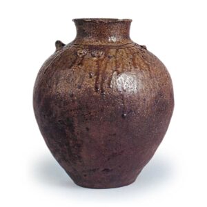 Echizen ware: four handled jar with wavy pattern.