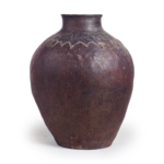 Echizen ware: four handled jar with wavy pattern.