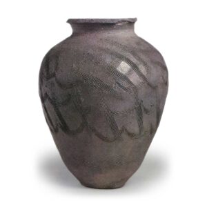 Suzu ware: jar with crossed comb-mark bands.