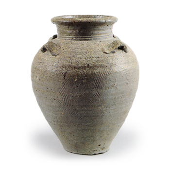 Suzu ware: four handled jar with comb-mark pattern.