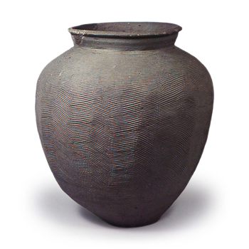 Suzu ware: jar with beaten surface.
