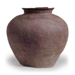 Kameyama ware: jar with beaten surface.