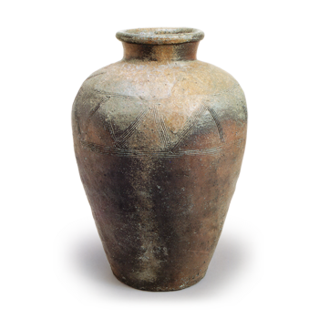 Bizen ware: jar with comb-mark incisions.