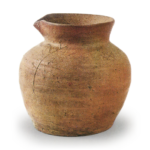 Bizen ware: beaked jar with incised ornament.