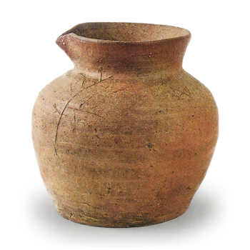 Bizen ware: beaked jar with incised ornament.