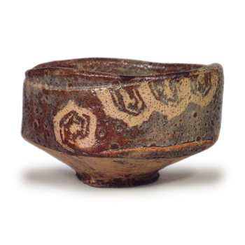 Gray shino tea bowl, known as "Mine-no-momiji"