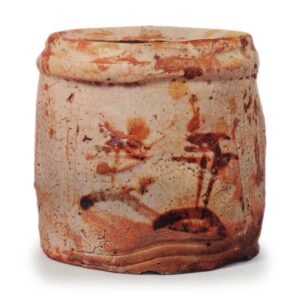 Shino notch-shaped water jar with landscape design