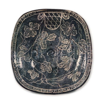 Gray Shino large bowl with grape design